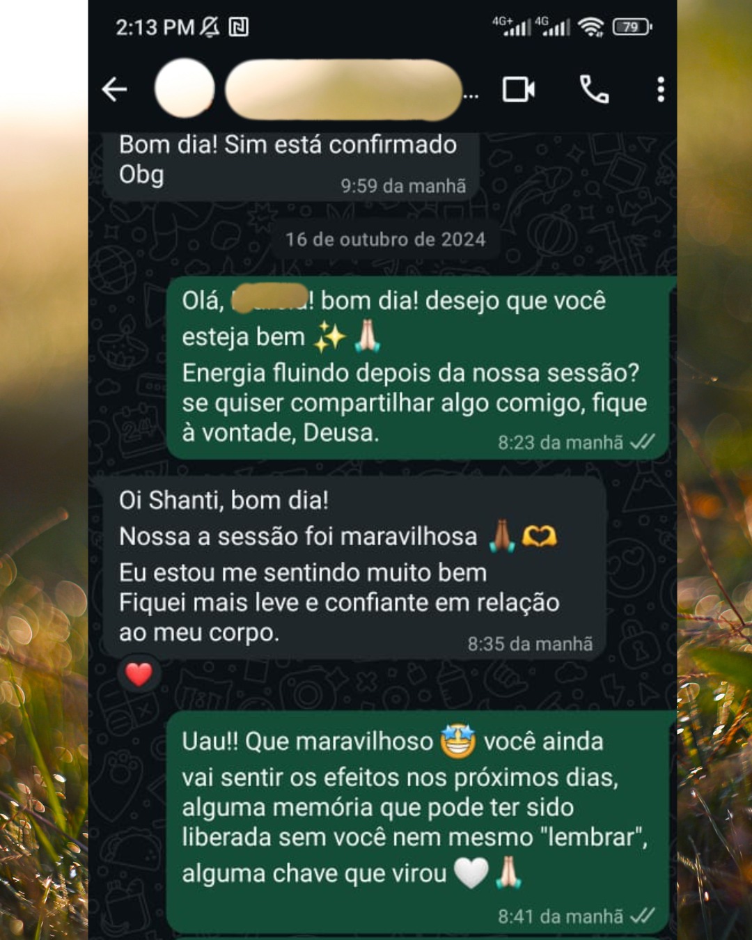 Conversa com Márcia sobre resultado da sessão